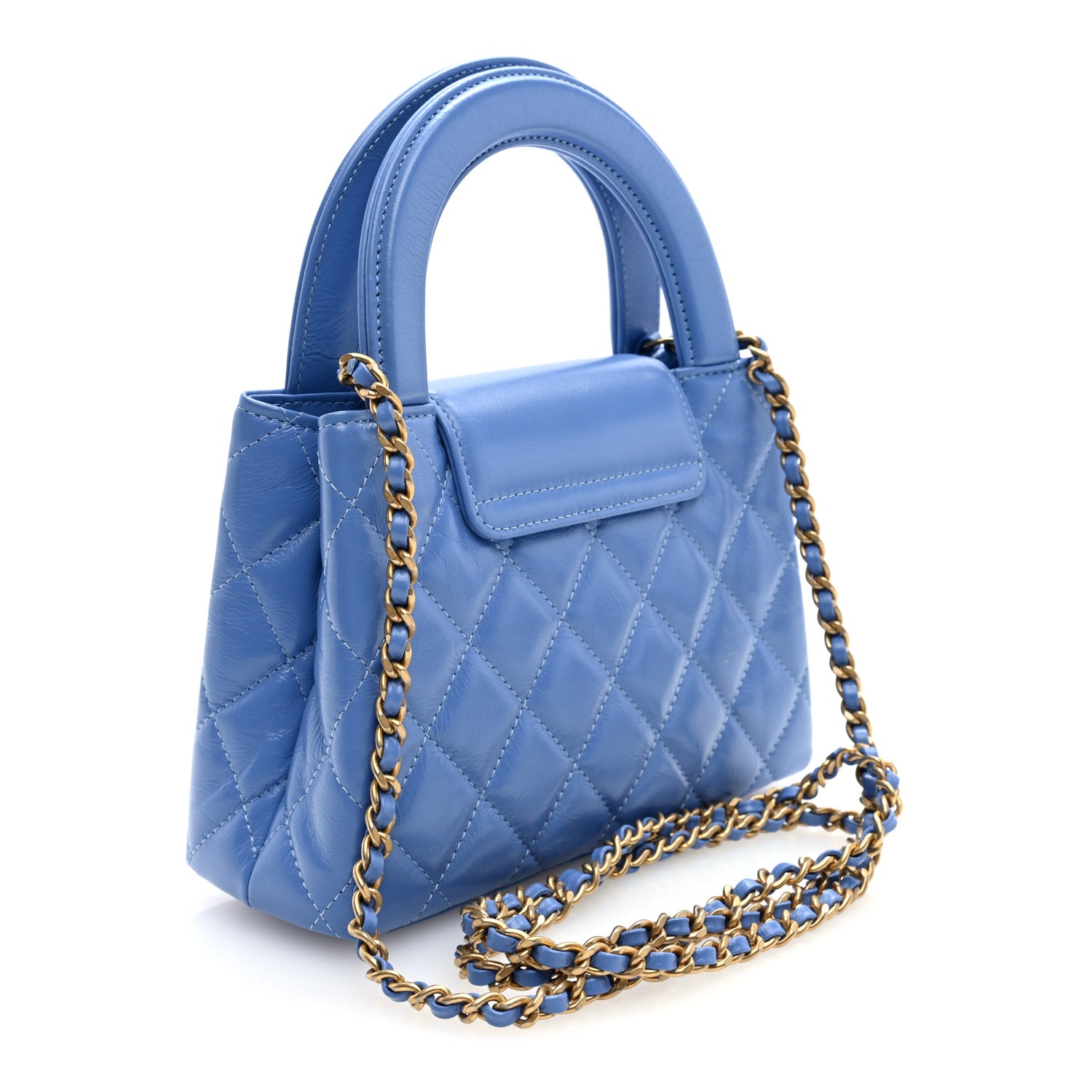 Chanel Shiny Aged Calfskin Quilted Nano Kelly Shopper Blue 3 of 10