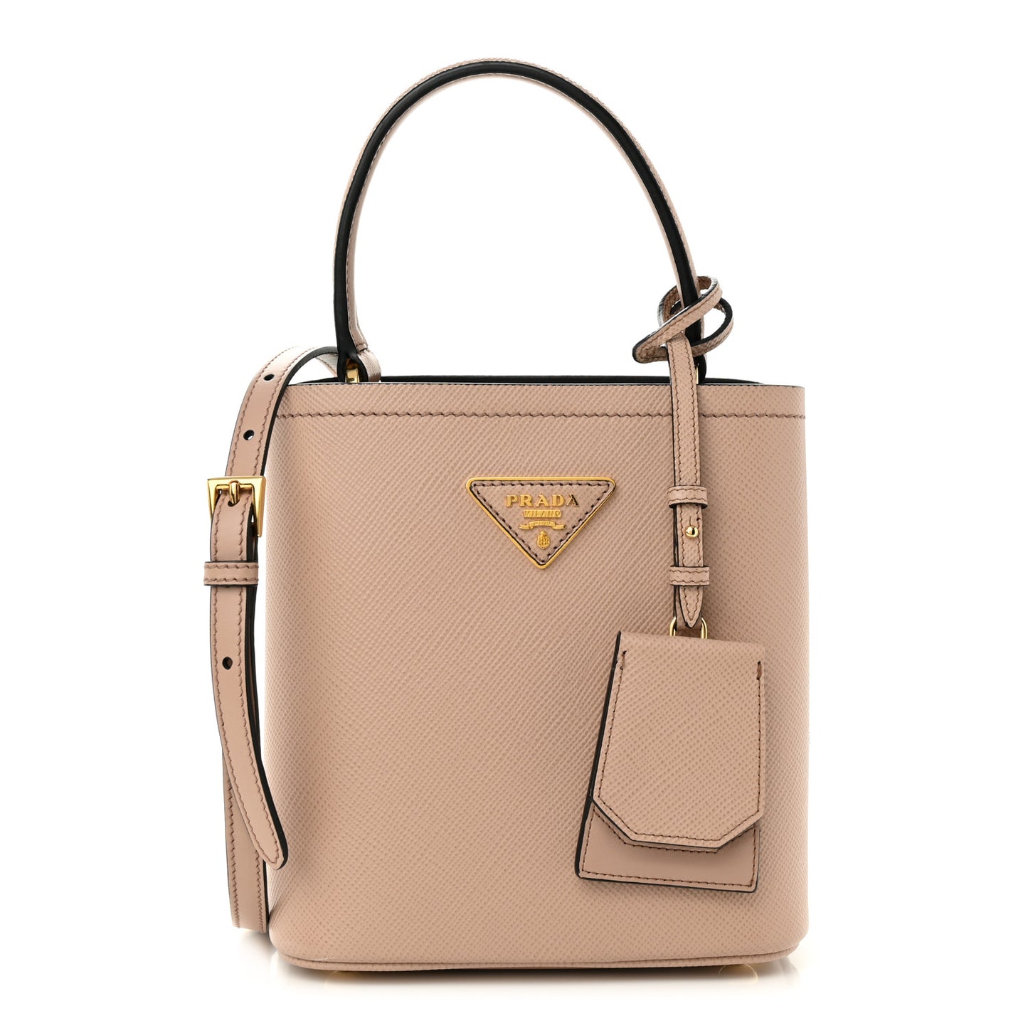 Saffiano Cuir Calfskin Small Panier Bucket Bag Cipria Black
