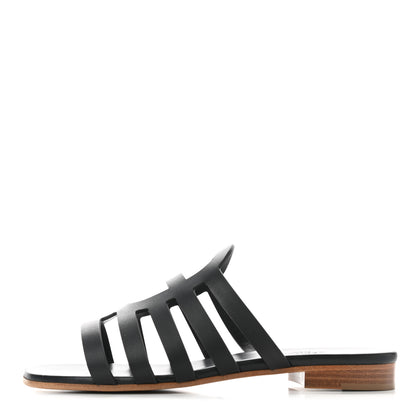 Hermes Calfskin Camelia Sandals 37.5 Black 1 of 9