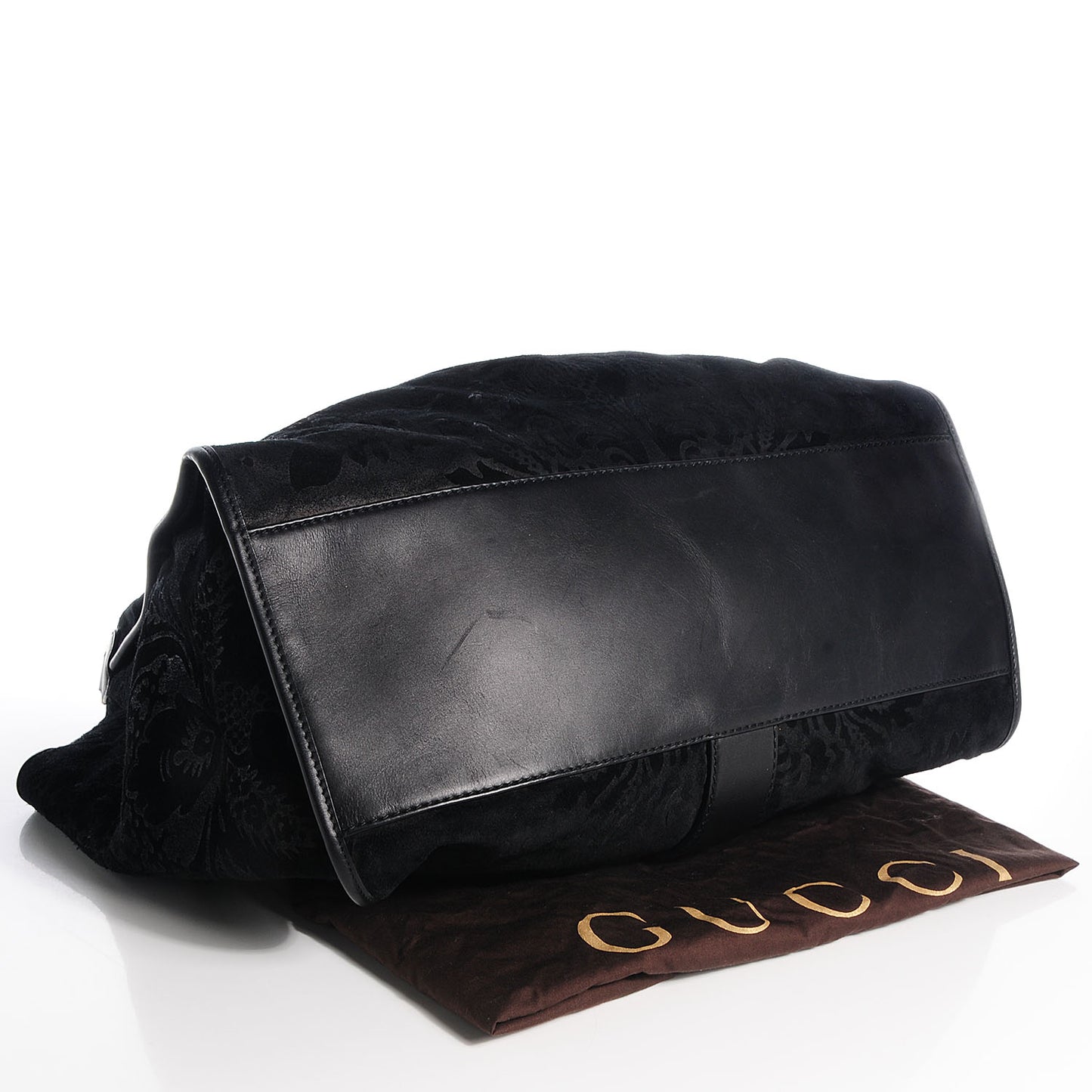 Soft Leather Brocade Large Stirrup Shoulder Bag Black