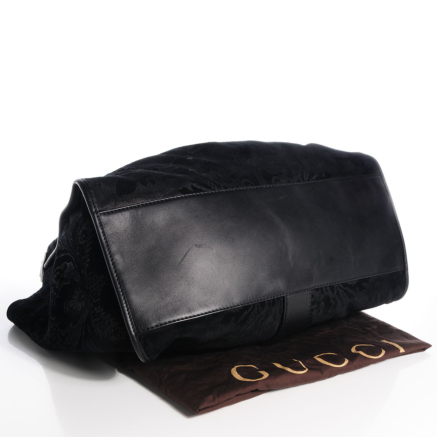 Gucci Soft Leather Brocade Large Stirrup Shoulder Bag Black 4 of 7
