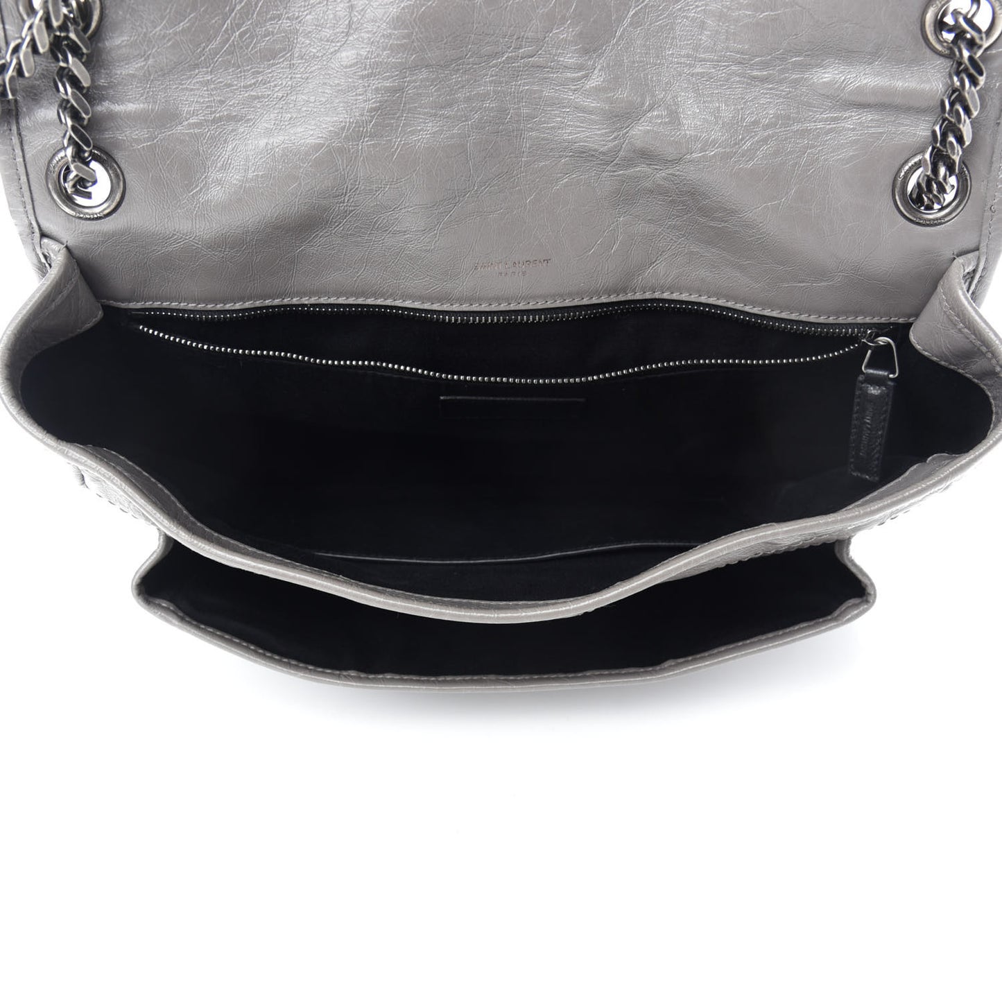 Crinkled Calfskin Matelasse Monogram Large Niki Chain Satchel Fog
