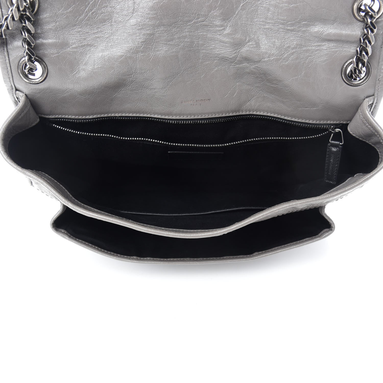 Saint Laurent Crinkled Calfskin Matelasse Monogram Large Niki Chain Satchel Fog 5 of 12