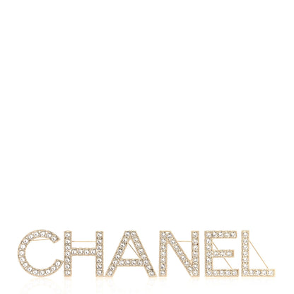 Chanel Crystal Cha-Nel Logo Brooch Set Gold 1 of 9
