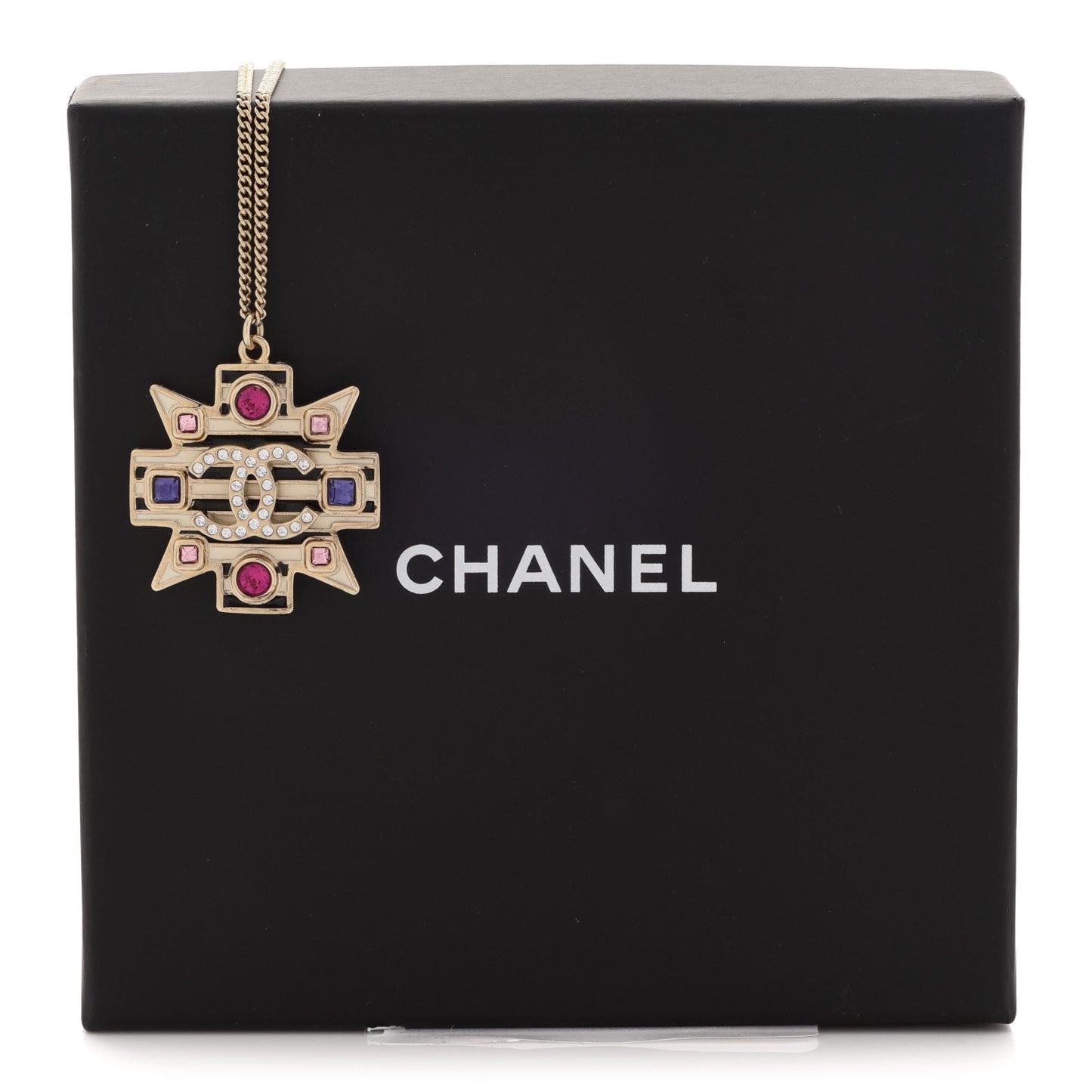 Crystal Enamel Stripe CC Pendant Necklace Gold Multicolor