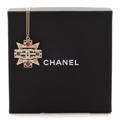 Chanel Crystal Enamel Stripe CC Pendant Necklace Gold Multicolor 6 of 6