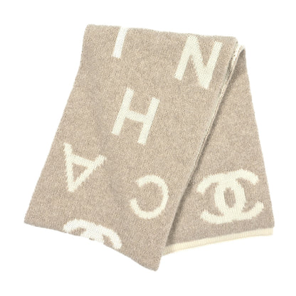 Chanel Cashmere CC Fringe Stole Beige White 2 of 3