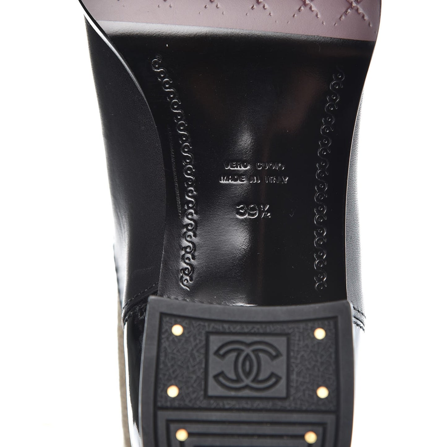 Fabric Patent Calfskin High Boots 39.5 Beige Black