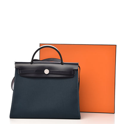 Hermes Vache Hunter Toile Herbag Zip 31 PM Bleu Nuit Bleu Ocean 14 of 14