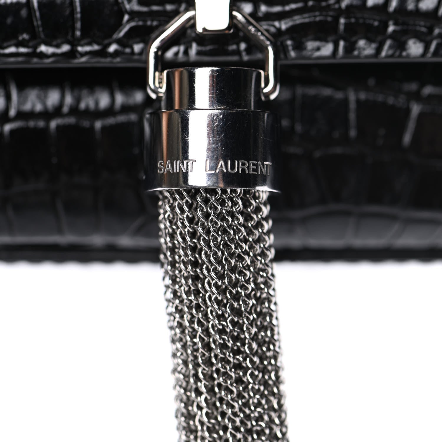 Saint Laurent Calfskin Crocodile Embossed Small Classic Monogram Kate Tassel Satchel Black 12 of 12