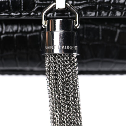 Saint Laurent Calfskin Crocodile Embossed Small Classic Monogram Kate Tassel Satchel Black 12 of 12