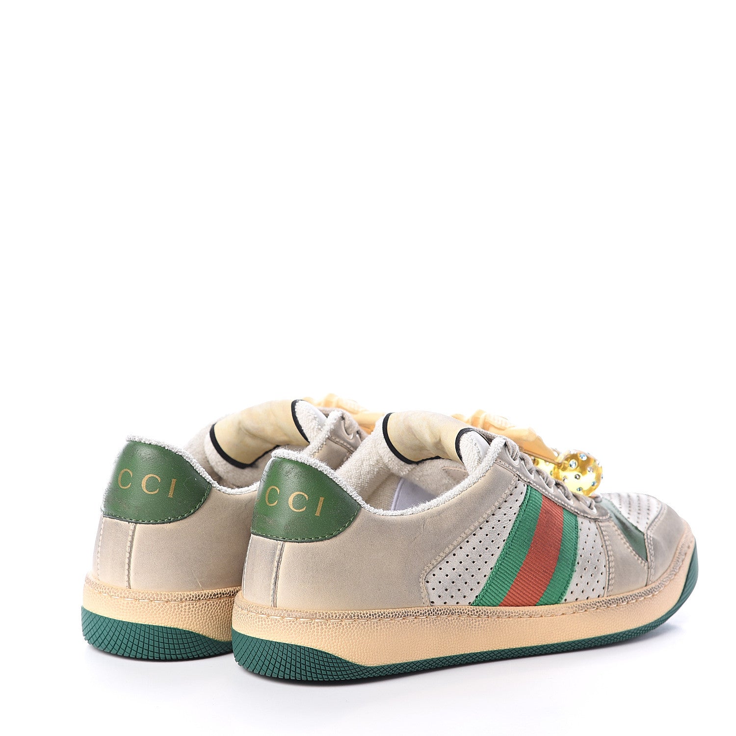 Gucci Nubuck Web Cherries Womens Screener Sneakers 35 Dusty Milk White Vintage Green 4 of 7