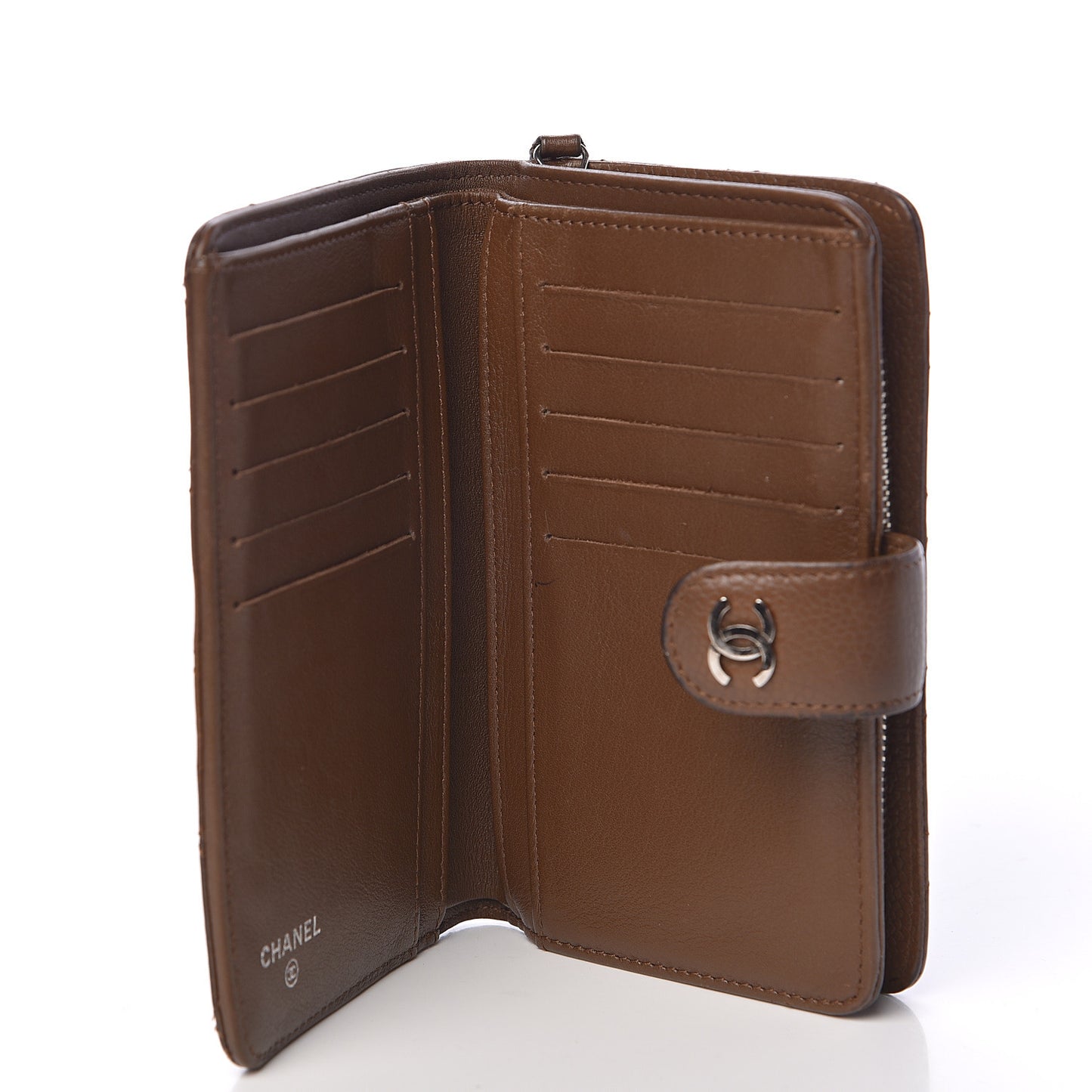 Caviar Quilted Zipped Pocket Wallet Brown