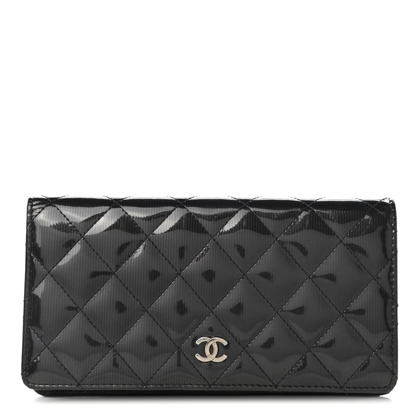 Striated Patent Yen Wallet Black