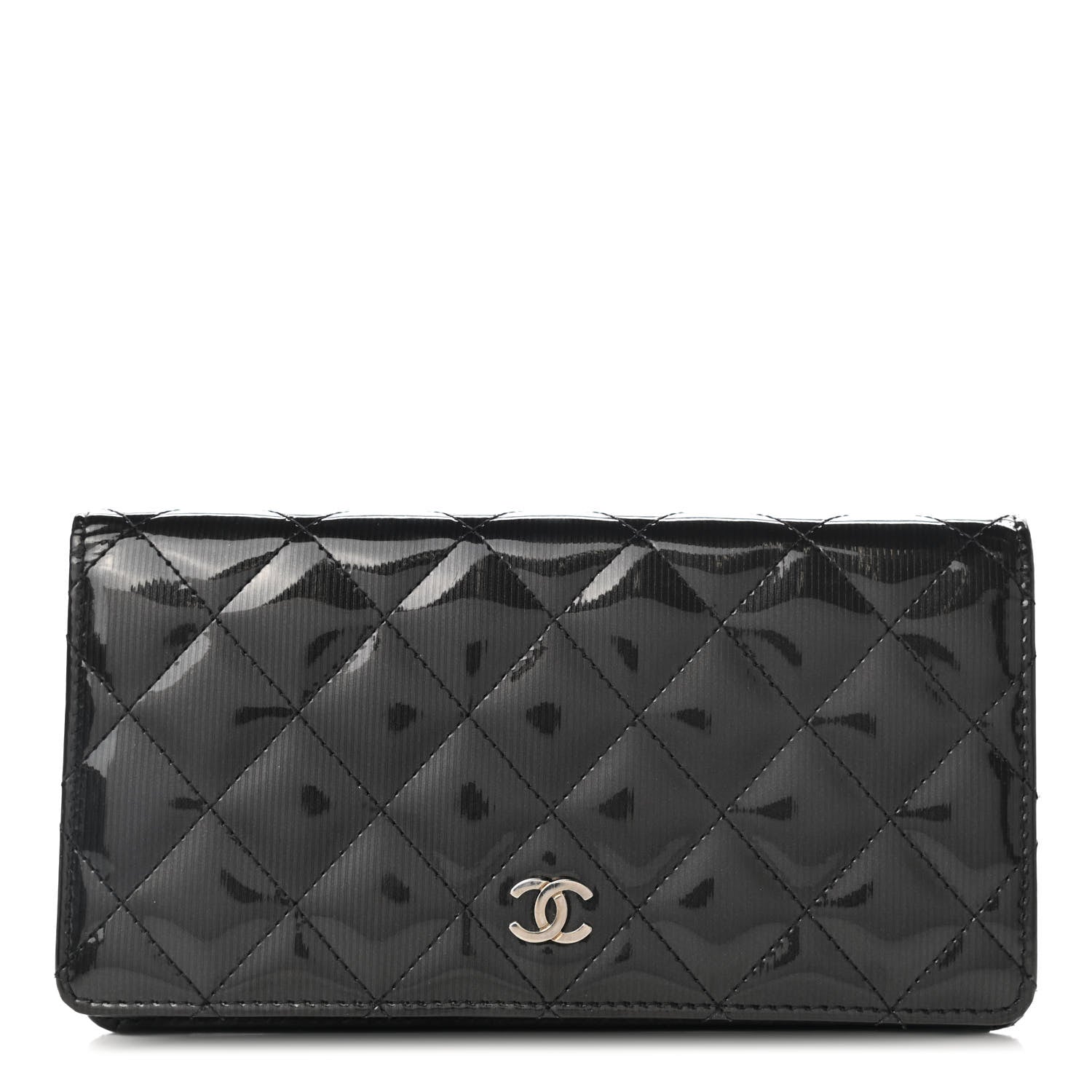 Chanel Striated Patent Yen Wallet Black 1 of 8