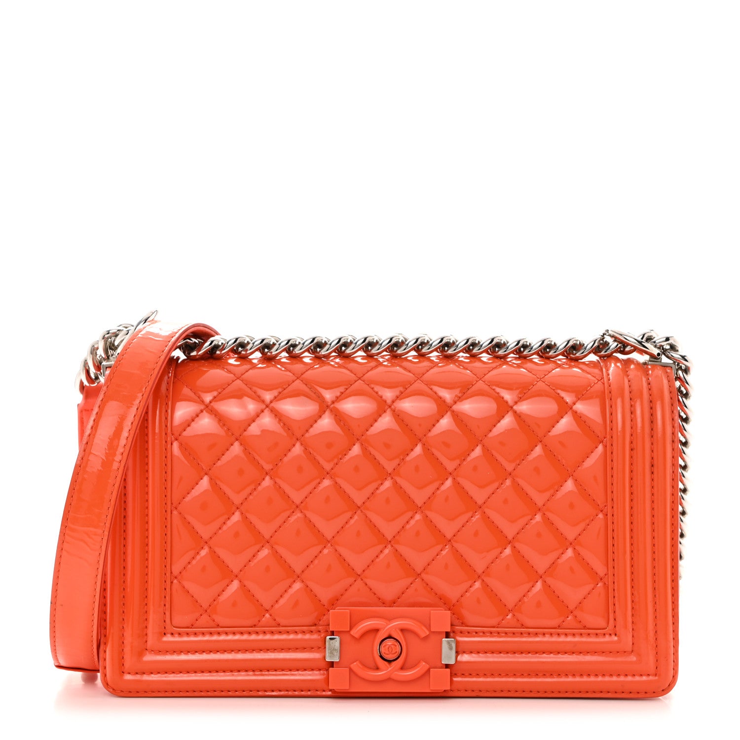 Chanel Patent Calfskin Quilted Medium Plexiglass Boy Flap Orange 1 of 11