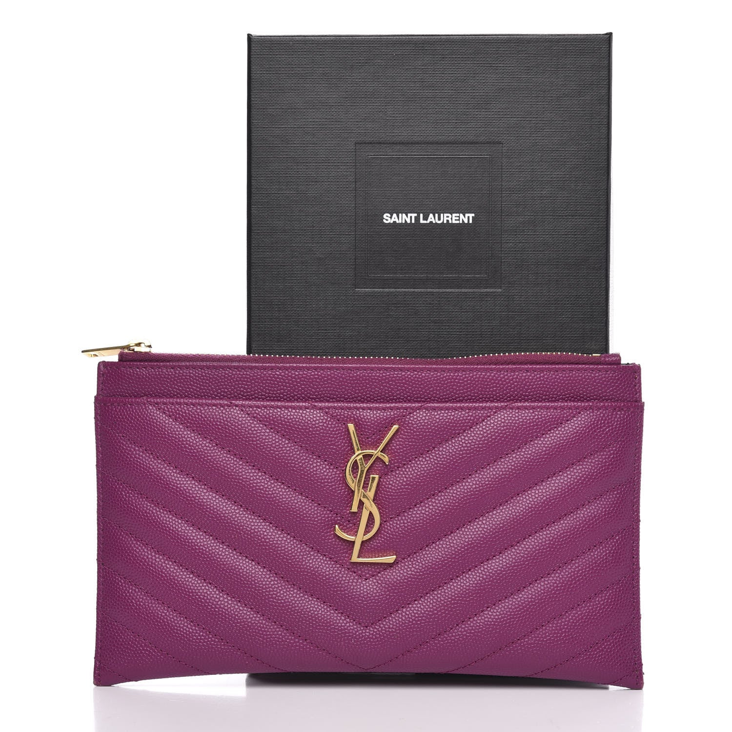 Saint Laurent Grain De Poudre Chevron Monogram Bill Pouch Dark Grape 10 of 10