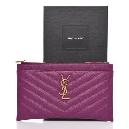 Saint Laurent Grain De Poudre Chevron Monogram Bill Pouch Dark Grape 10 of 10