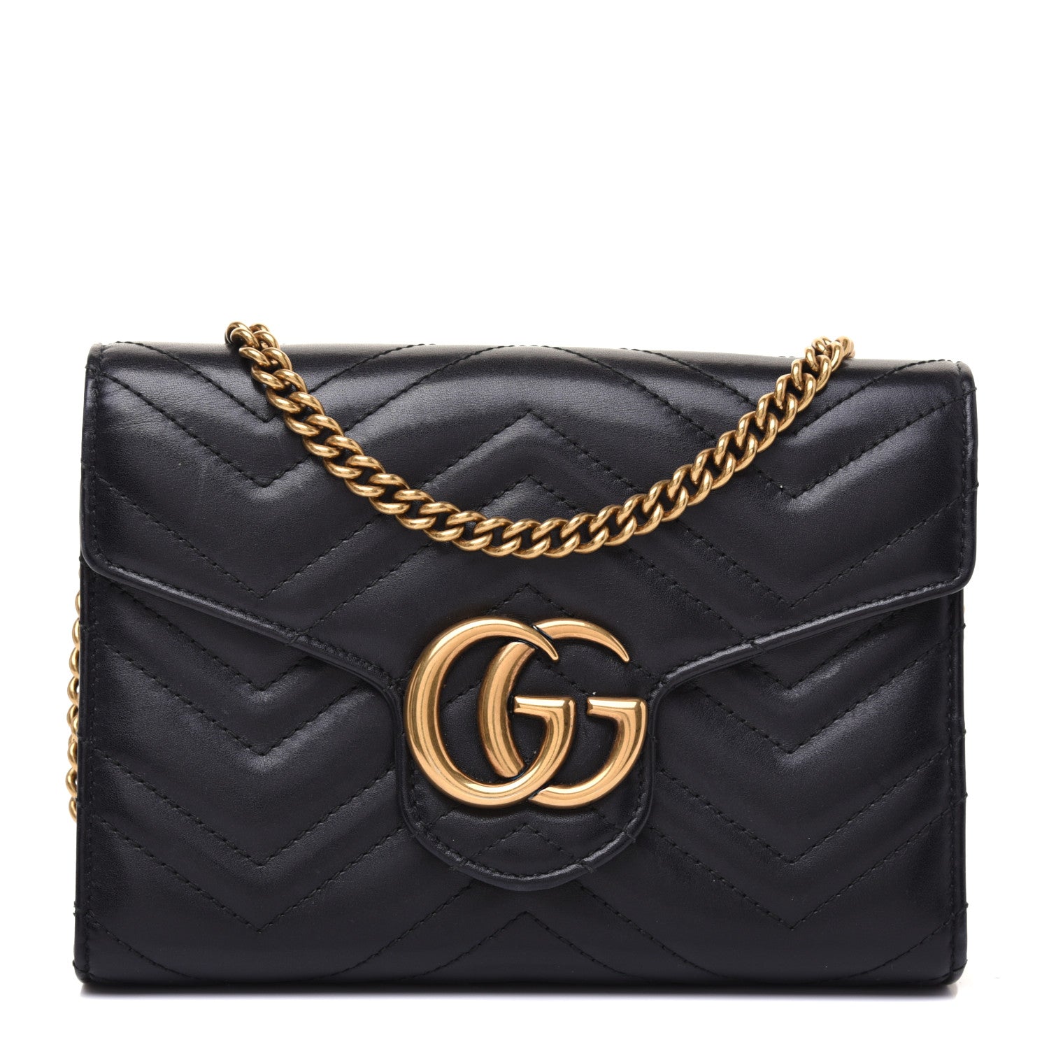 Gucci Calfskin Matelasse GG Marmont Chain Wallet Black 1 of 20