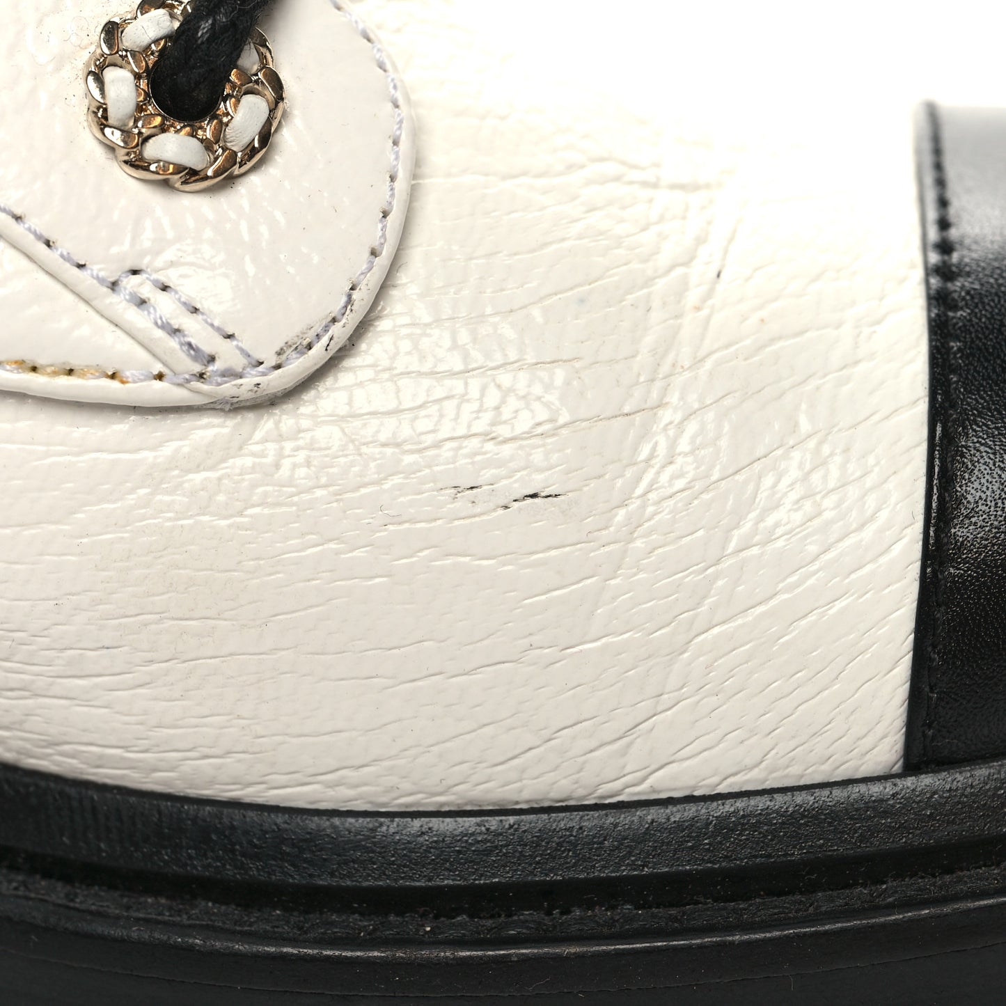 Shiny Goatskin Calfskin Quilted Lace Up Combat Boots 38.5 White Black
