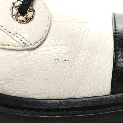 Chanel Shiny Goatskin Calfskin Quilted Lace Up Combat Boots 38.5 White Black 8 of 9
