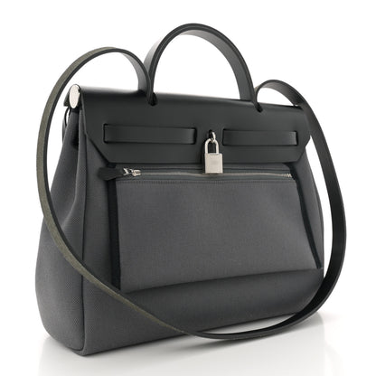 Hermes Military Toile Vache Hunter Herbag Zip Retourne 31 PM Ardoise Black 4 of 14