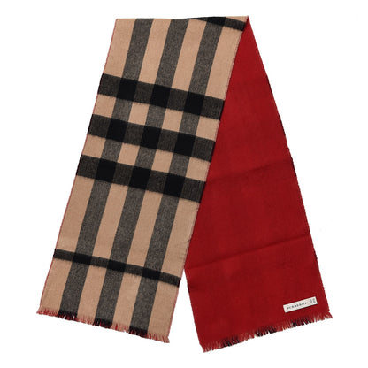 Burberry Cashmere Reversible Giant Check Block Fringe Scarf Camel Red 3 of 5