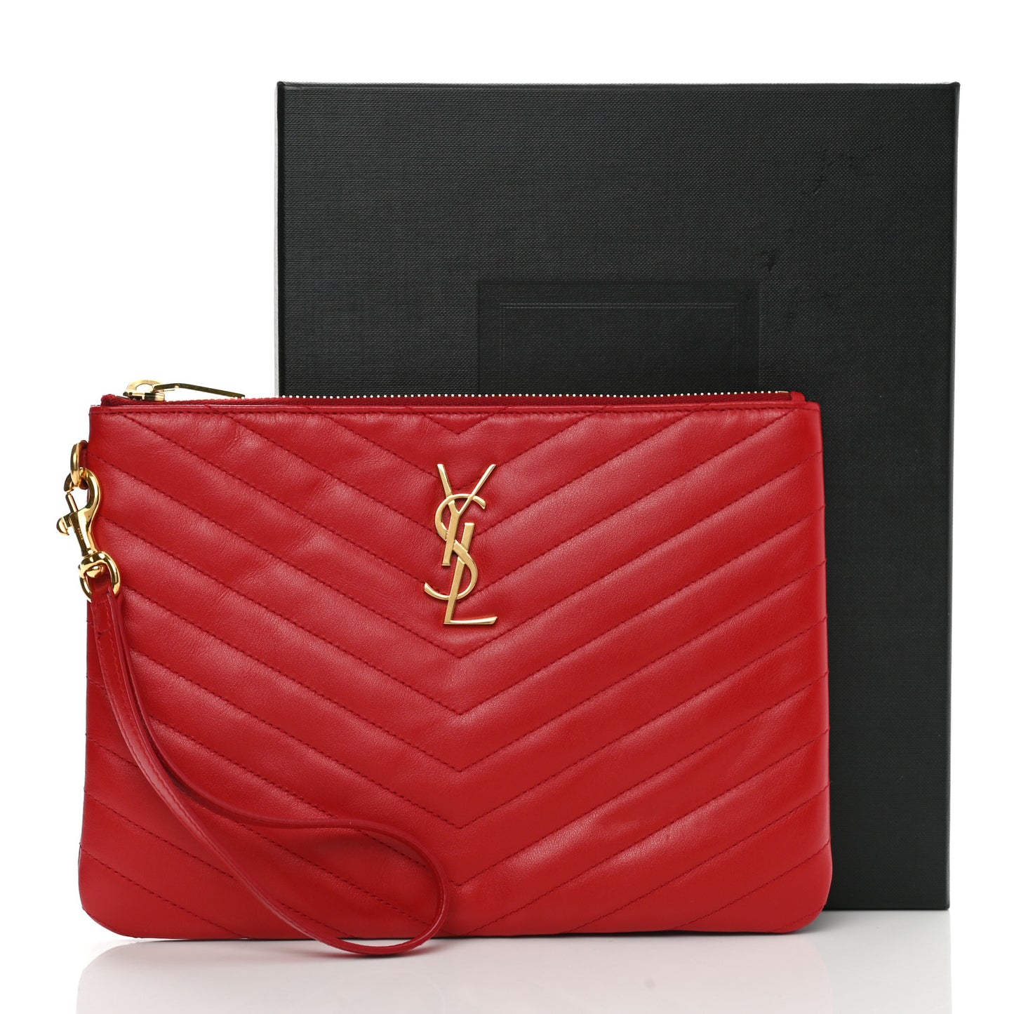Calfskin Matelasse Chevron Monogram A5 Wristlet Red