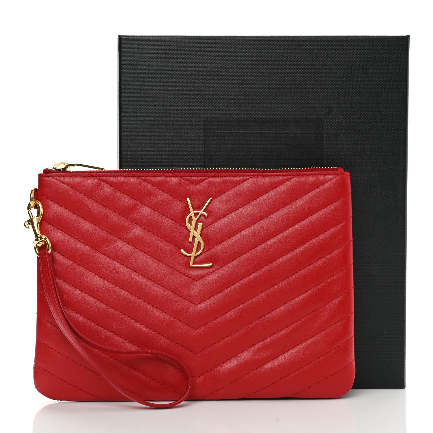 Saint Laurent Calfskin Matelasse Chevron Monogram A5 Wristlet Red 8 of 8