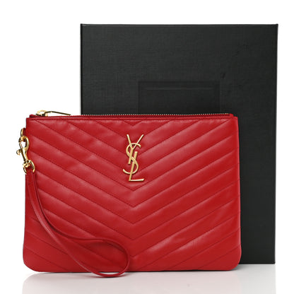 Saint Laurent Calfskin Matelasse Chevron Monogram A5 Wristlet Red 8 of 8