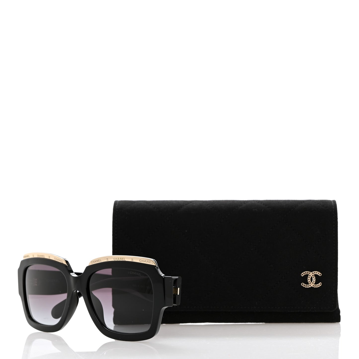 Acetate Rectangle Logo Sunglasses 71506A Black Gold
