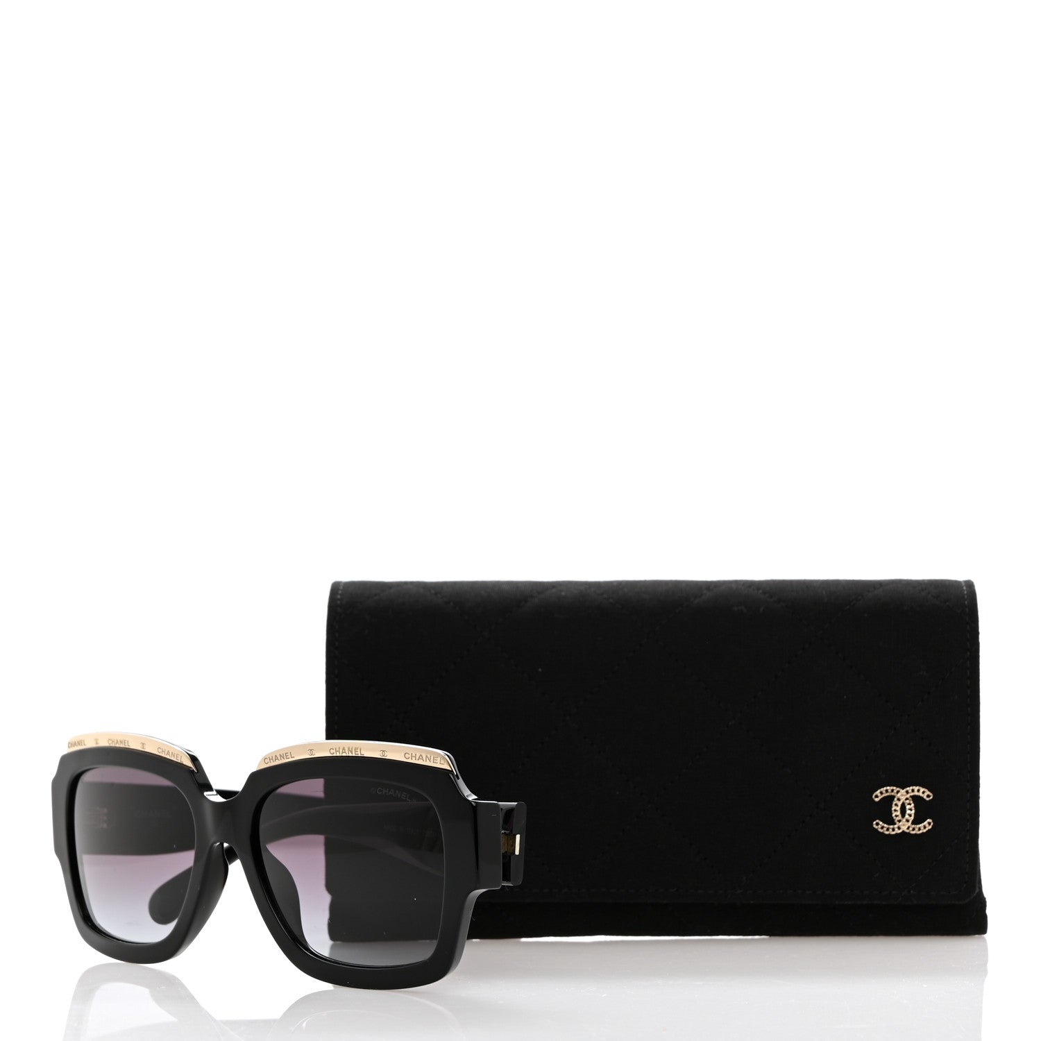 Chanel Acetate Rectangle Logo Sunglasses 71506A Black Gold 8 of 8