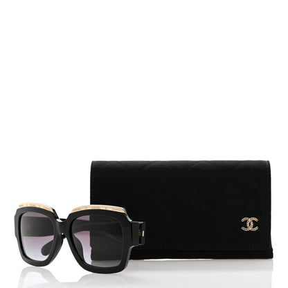 Chanel Acetate Rectangle Logo Sunglasses 71506A Black Gold 8 of 8