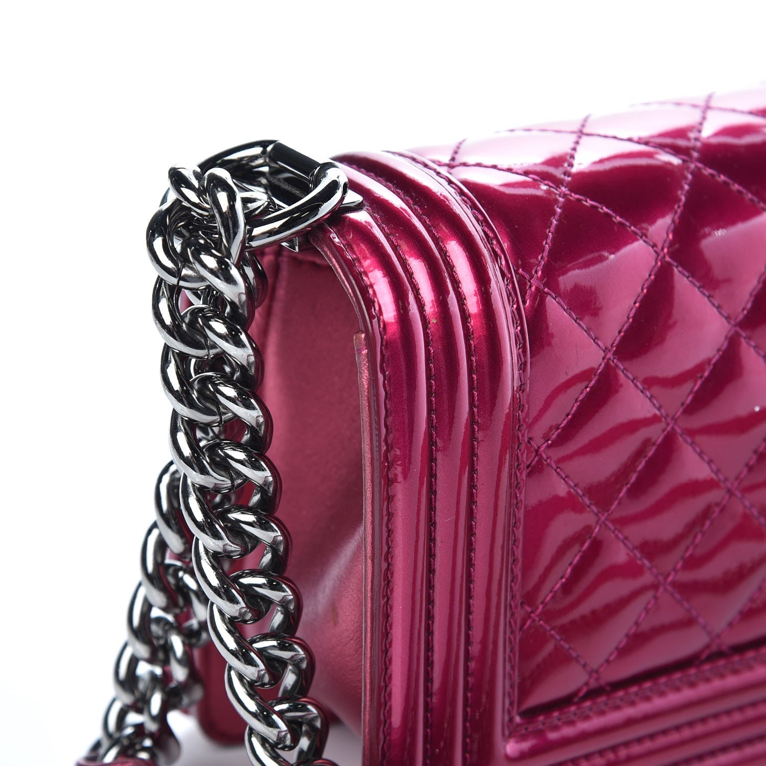 Chanel Metallic Patent Calfskin Quilted Small Boy Flap Pink 13 of 17
