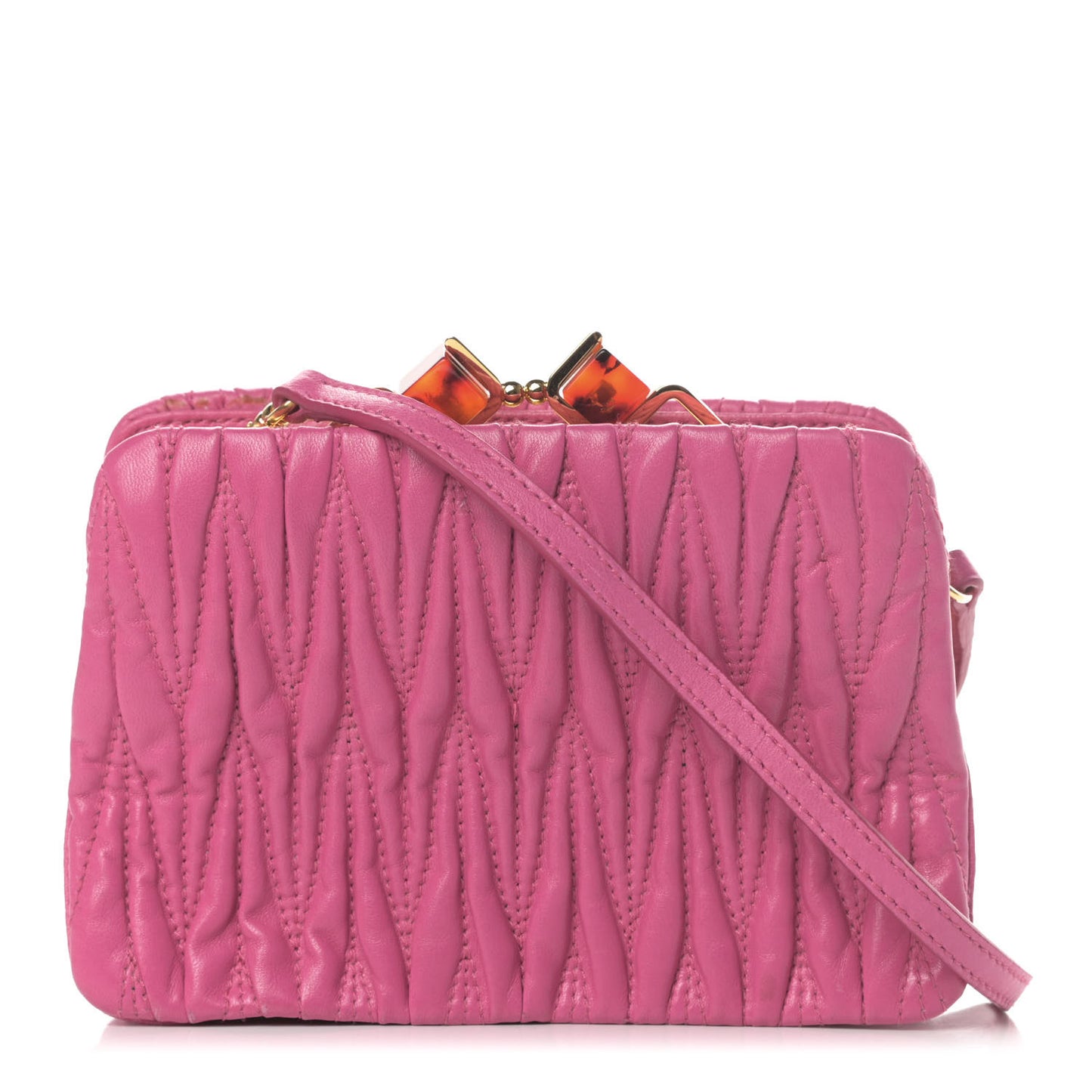 Nappa Matelasse Kisslock Frame Crossbody Bag Fuxia