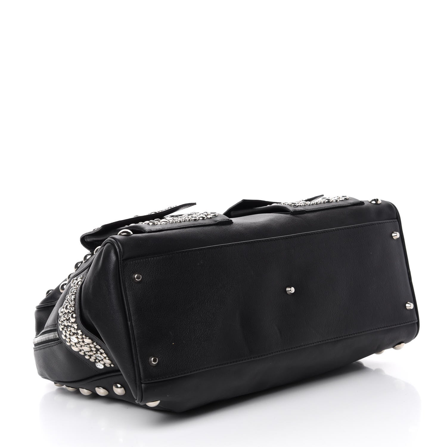Versace Calfskin Studded DV Satchel Black 4 of 11