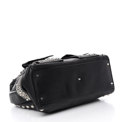 Versace Calfskin Studded DV Satchel Black 4 of 11