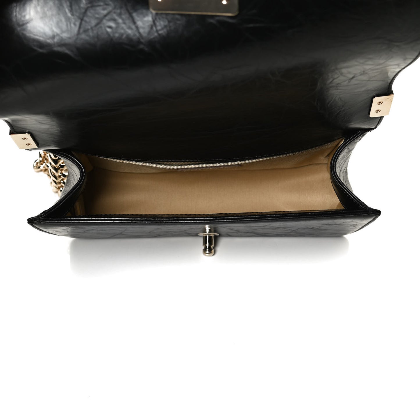 Crumpled Calfskin Chevron Chain Medium Boy Flap Black