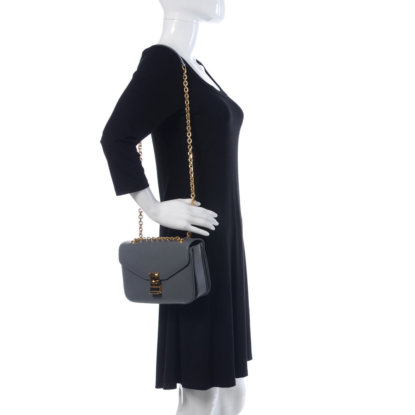 Shiny Calfskin Medium C Bag Medium Grey