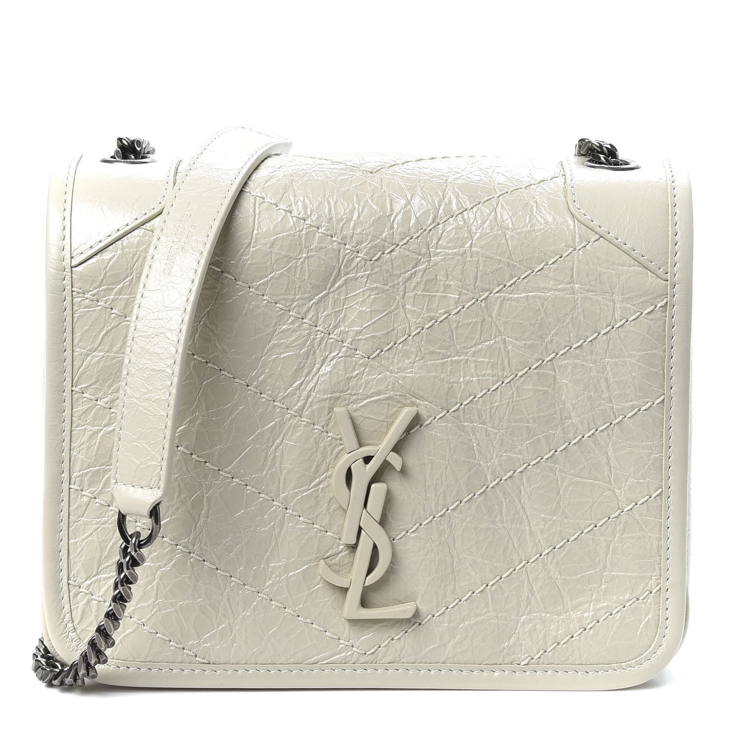 Saint Laurent Crinkled Calfskin Matelasse Monogram Niki Chain Wallet Crema Soft 1 of 9