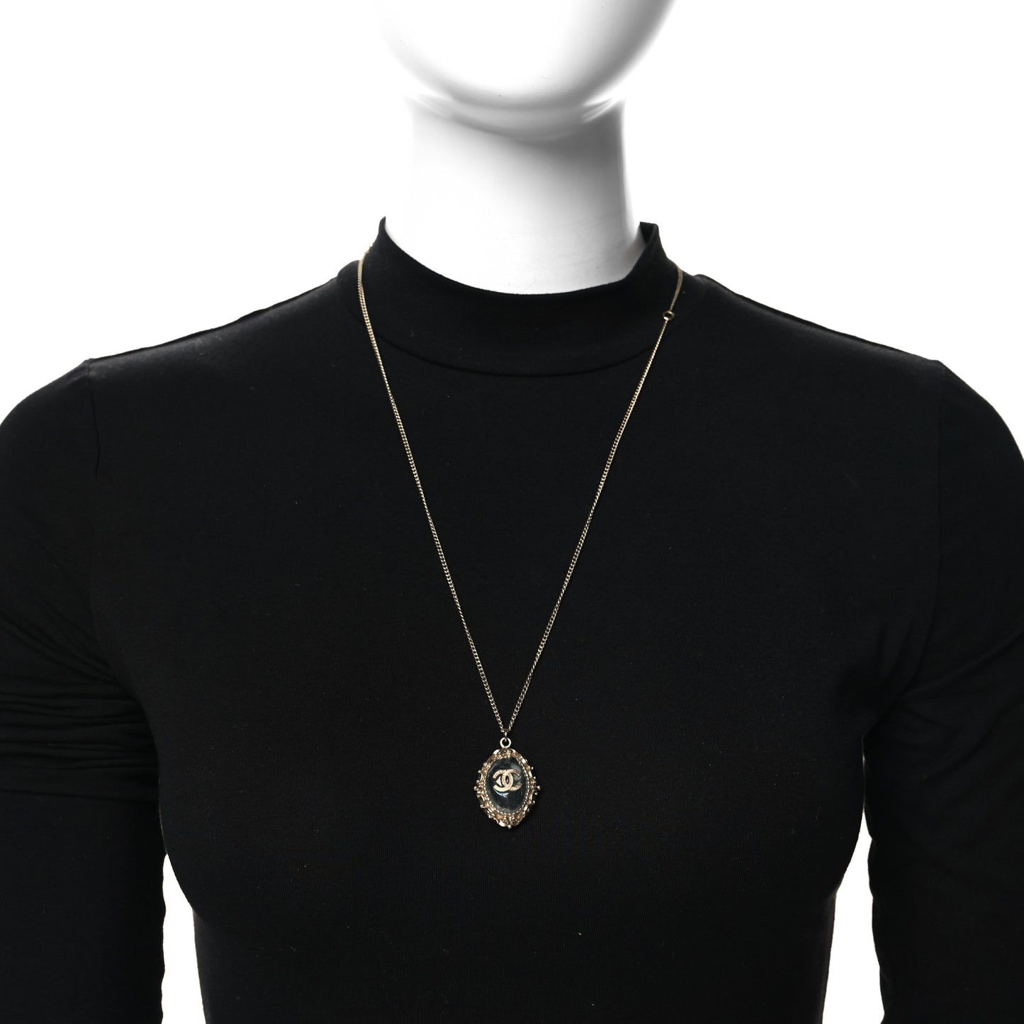 Enamel CC Oval Necklace Gold Blue