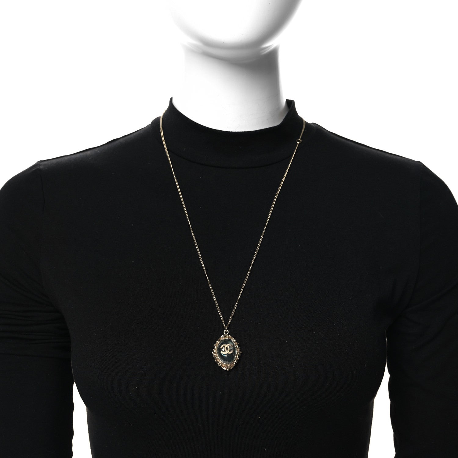 Chanel Enamel CC Oval Necklace Gold Blue 2 of 5