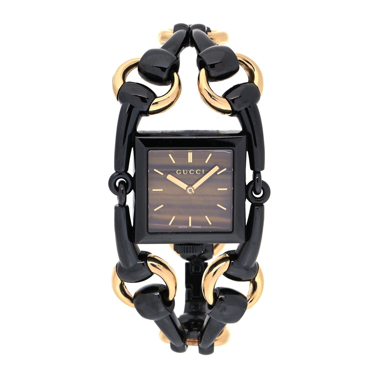 Gucci PVD Stainless Steel 18K Yellow Gold 25mm Signoria Quartz Watch Black 1 of 4