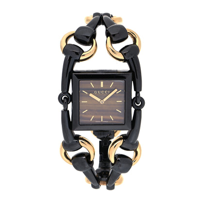 Gucci PVD Stainless Steel 18K Yellow Gold 25mm Signoria Quartz Watch Black 1 of 4