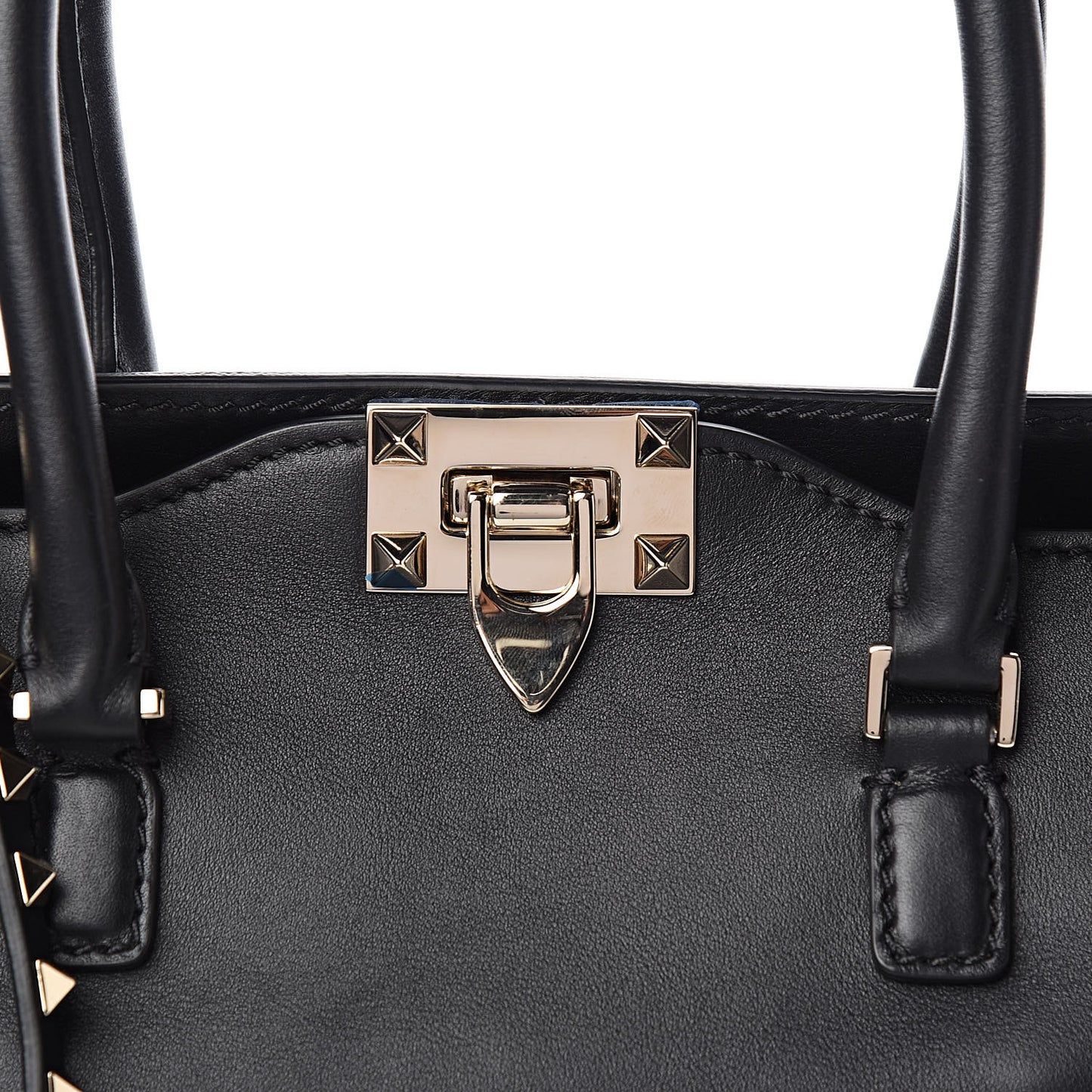 Vitello Rockstud Double Handle Tote Black