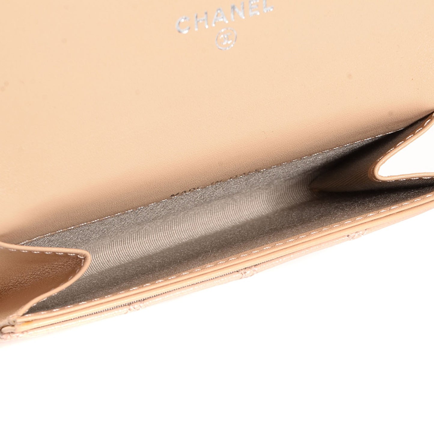 Lambskin Diamond Stitched Card Holder Wallet Beige