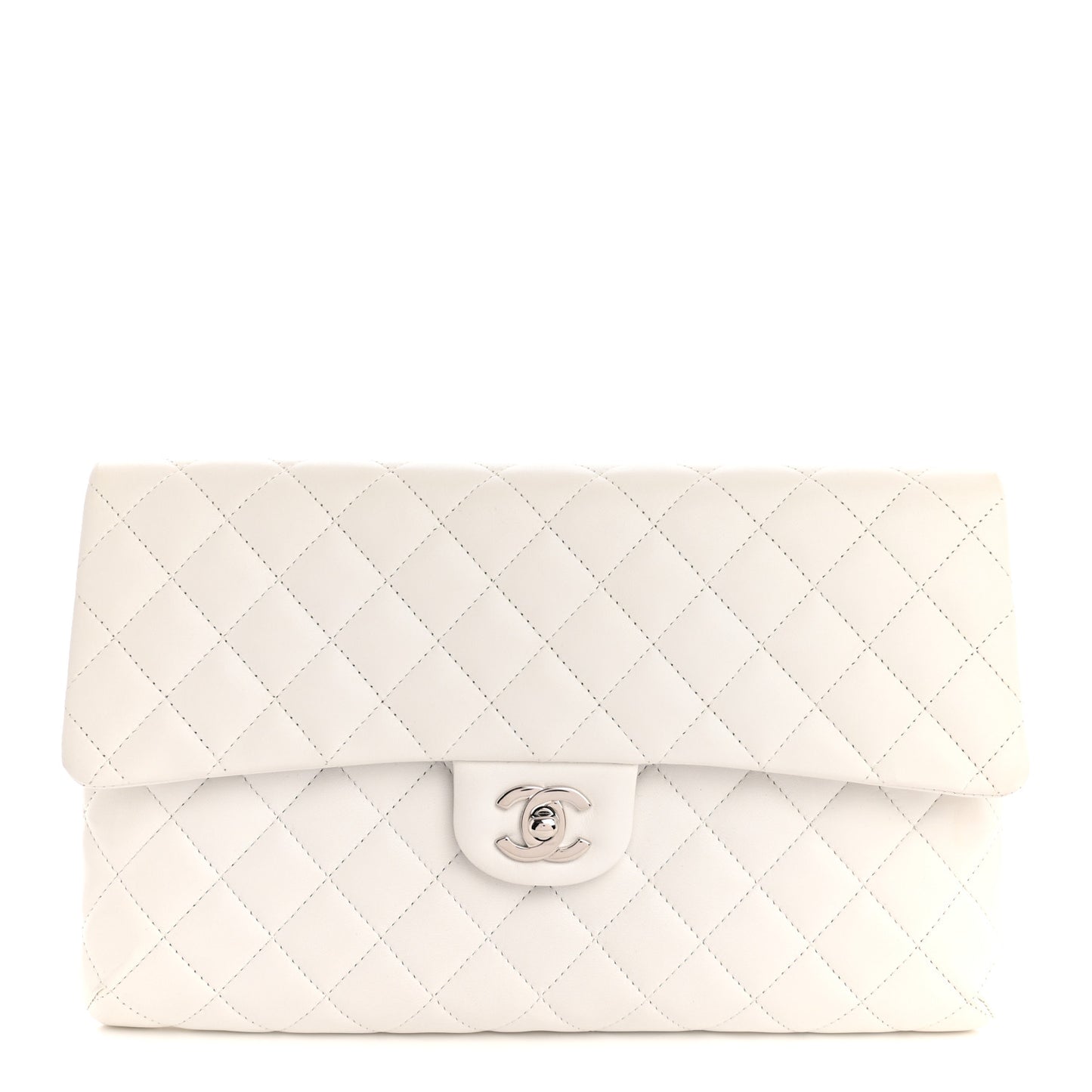 Lambskin Quilted Flap Clutch White