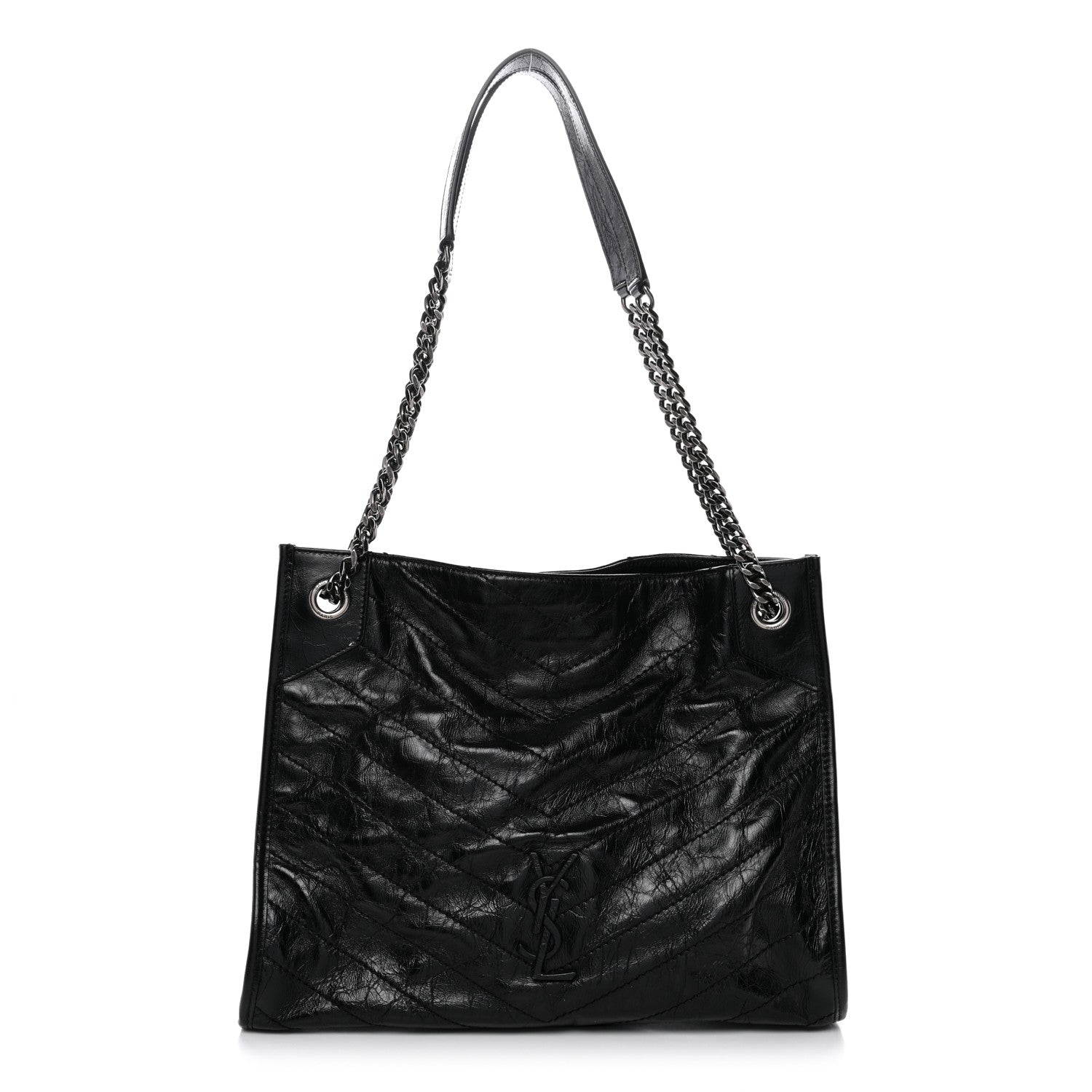 Saint Laurent Crinkled Calfskin Matelasse Monogram Medium Niki Shopper Tote Black 1 of 13