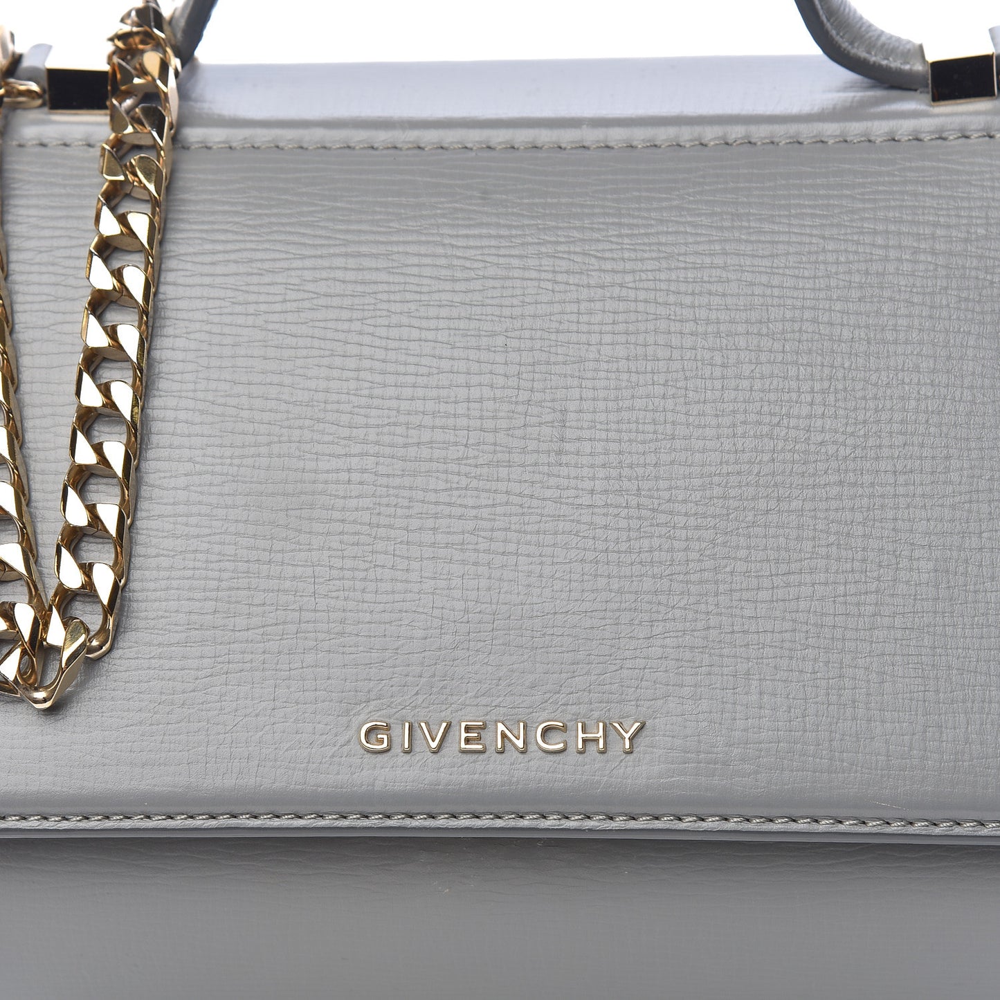 Textured Calfskin Mini Pandora Box Chain Crossbody Bag Grey