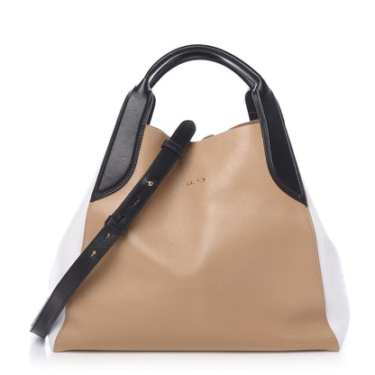Lanvin Calfskin Tri-Color Trapeze Bag Beige Black White 1 of 10